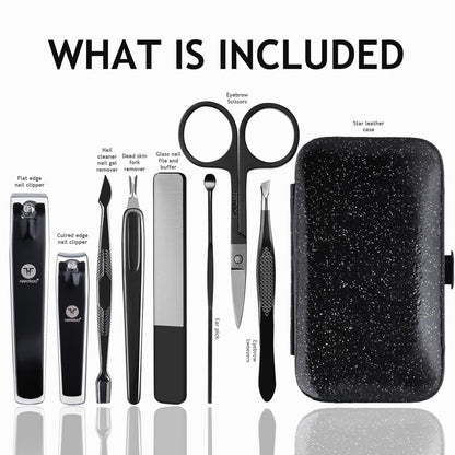 HANTEKAS 8-Piece Stainless Steel Manicure Pedicure Set – Professional Nail Clippers Kit with Leather Case for Men, Women, Family, Travel, Salon, Gift Avelisse