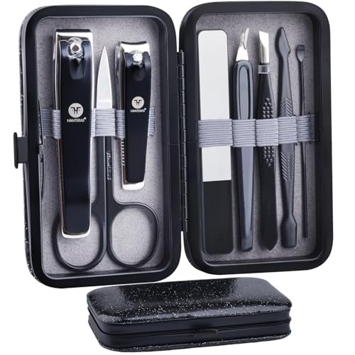 HANTEKAS 8-Piece Stainless Steel Manicure Pedicure Set – Professional Nail Clippers Kit with Leather Case for Men, Women, Family, Travel, Salon, Gift Avelisse