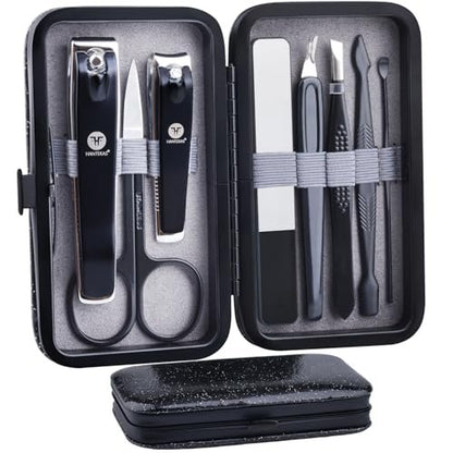 HANTEKAS 8-Piece Stainless Steel Manicure Pedicure Set – Professional Nail Clippers Kit with Leather Case for Men, Women, Family, Travel, Salon, Gift Avelisse