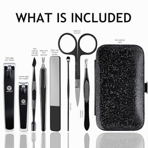 HANTEKAS 8-Piece Stainless Steel Manicure Pedicure Set – Professional Nail Clippers Kit with Leather Case for Men, Women, Family, Travel, Salon, Gift Avelisse
