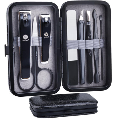 HANTEKAS 8-Piece Stainless Steel Manicure Pedicure Set – Professional Nail Clippers Kit with Leather Case for Men, Women, Family, Travel, Salon, Gift Avelisse