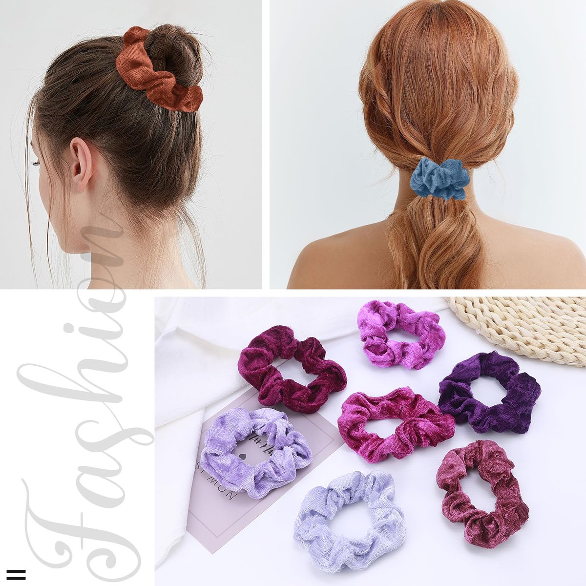 Velvet Scrunchies for Women - 75 Pcs No Damage Hair Ties for Thick & Thin Hair - Soft Ponytail Holders Bulk Gift - görsel 9