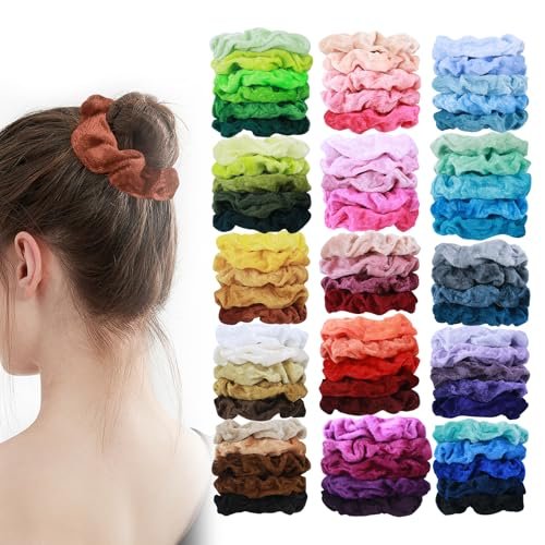 Velvet Scrunchies for Women - 75 Pcs No Damage Hair Ties for Thick & Thin Hair - Soft Ponytail Holders Bulk Gift - görsel 2
