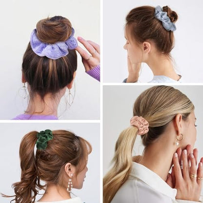 Velvet Scrunchies for Women - 75 Pcs No Damage Hair Ties for Thick & Thin Hair - Soft Ponytail Holders Bulk Gift