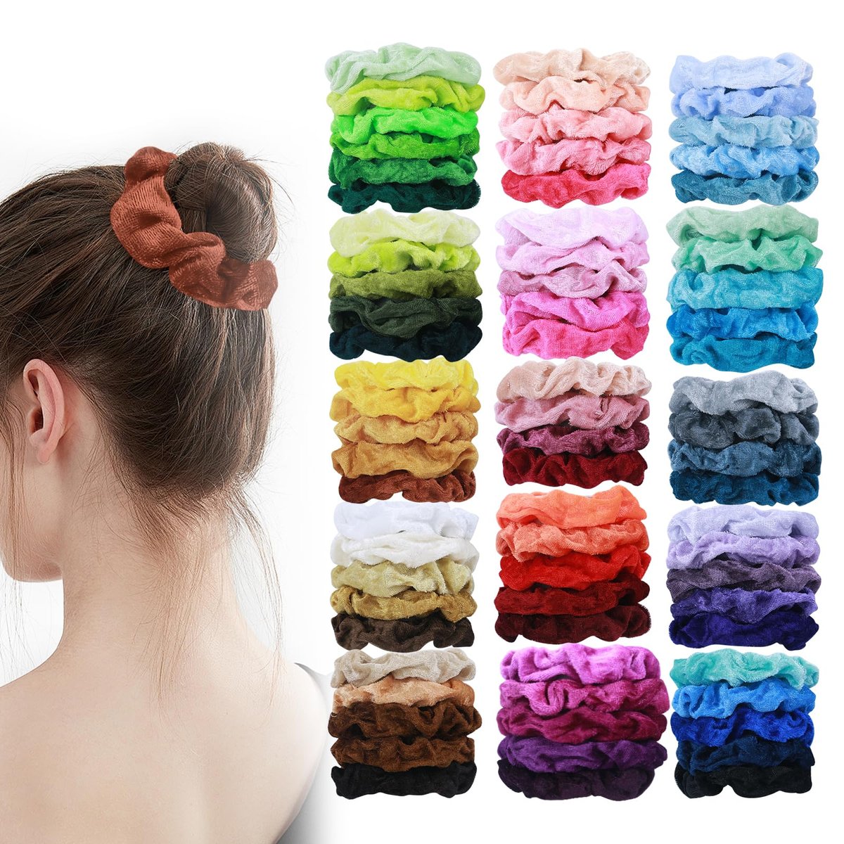 Velvet Scrunchies for Women - 75 Pcs No Damage Hair Ties for Thick & Thin Hair - Soft Ponytail Holders Bulk Gift - görsel 1