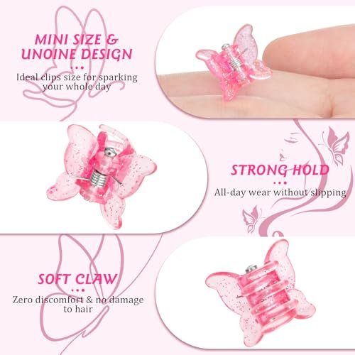 Glitter Mini Butterfly Hair Clips - Sparkly 90s Y2K Hair Accessories, 100 Pack Assorted Colors for Girls & Women - görsel 4