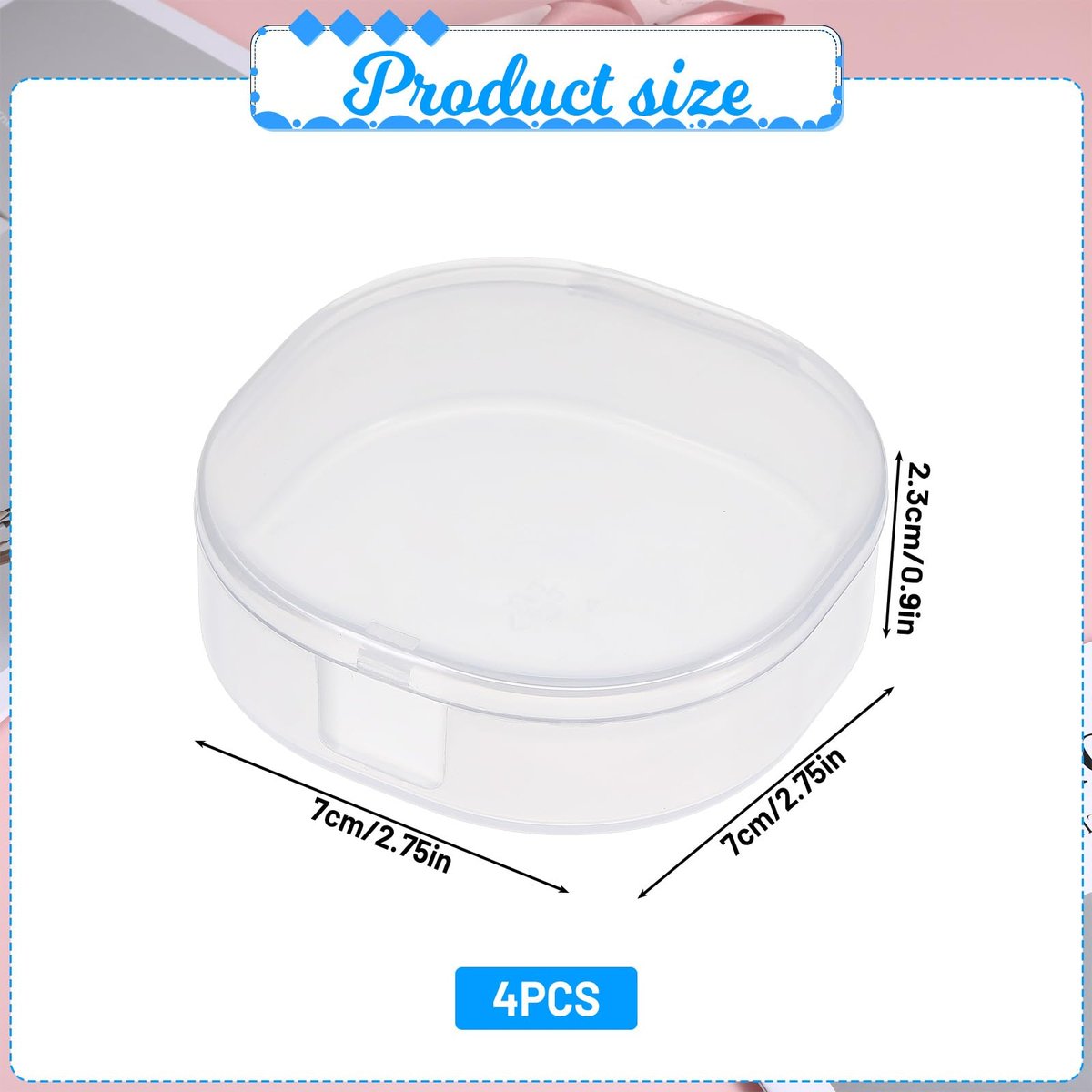 QfwdfcTrenz 4-Pack Plastic Cotton Square Holder - Portable Travel Cosmetic Pads Container for Makeup Remover Cottons, White - görsel 3
