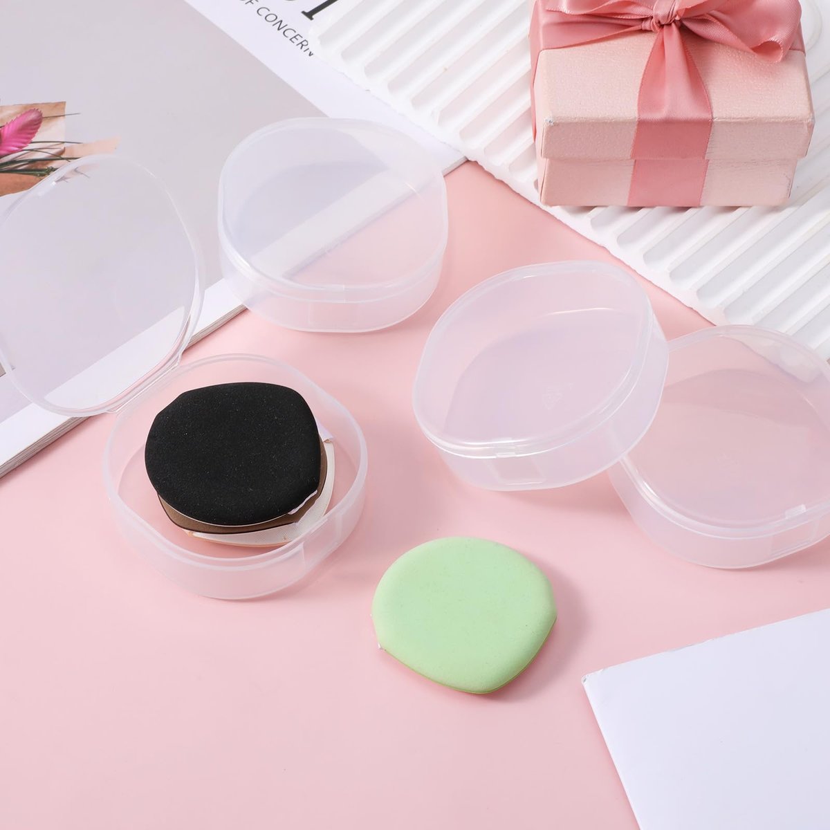 QfwdfcTrenz 4-Pack Plastic Cotton Square Holder - Portable Travel Cosmetic Pads Container for Makeup Remover Cottons, White - görsel 9