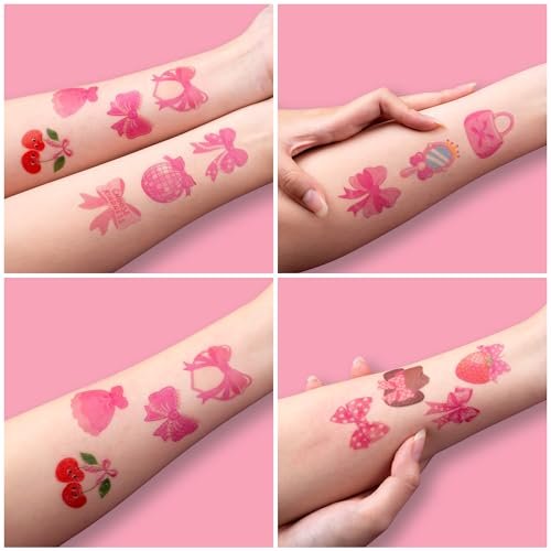 96 PCS Pink Bow Pre-Cut Temporary Tattoos for Kids | Super Cute Pink Bow Themed Birthday Party Favors, Supplies, Decorations, Fake Tattoo Stickers, School Rewards & Gifts for Boys & Girls - görsel 10