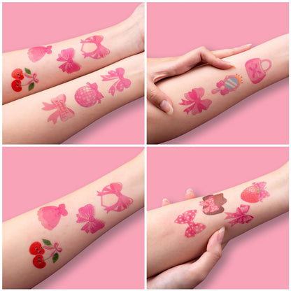 96 PCS Pink Bow Pre-Cut Temporary Tattoos for Kids | Super Cute Pink Bow Themed Birthday Party Favors, Supplies, Decorations, Fake Tattoo Stickers, School Rewards & Gifts for Boys & Girls