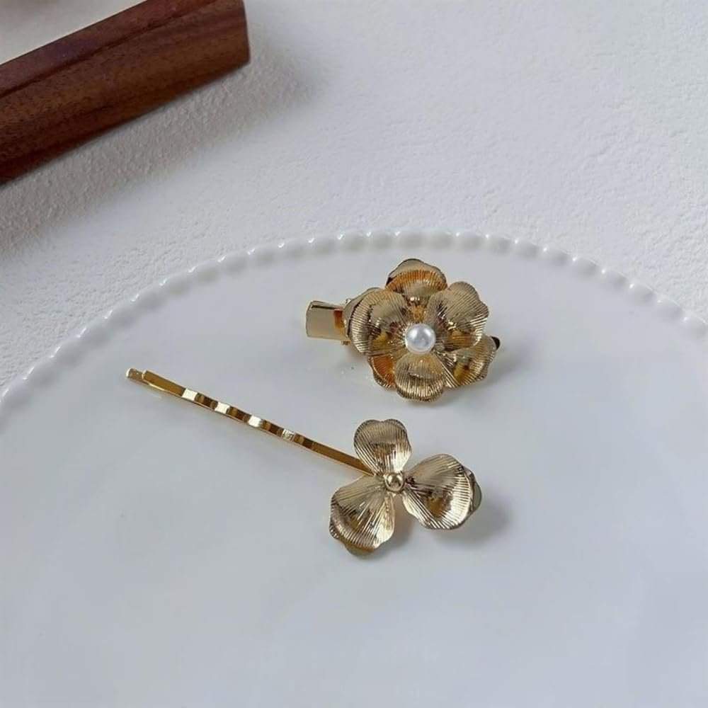 6-Piece Vintage Gold Hair Clips and Bobby Pins Set - Metal Retro Pearl Flower Hair Accessories - görsel 11