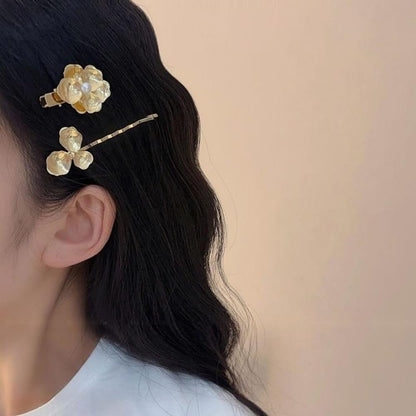 6-Piece Vintage Gold Hair Clips and Bobby Pins Set - Metal Retro Pearl Flower Hair Accessories