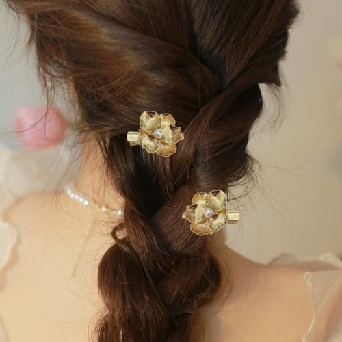 6-Piece Vintage Gold Hair Clips and Bobby Pins Set - Metal Retro Pearl Flower Hair Accessories - görsel 6