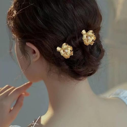 6-Piece Vintage Gold Hair Clips and Bobby Pins Set - Metal Retro Pearl Flower Hair Accessories - görsel 8
