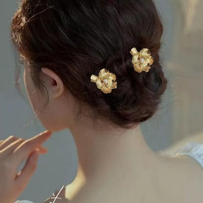 6-Piece Vintage Gold Hair Clips and Bobby Pins Set - Metal Retro Pearl Flower Hair Accessories