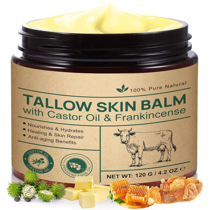 Organic Whipped Beef Tallow Balm with Castor Oil & Frankincense – Deep Moisturizing Face & Body Cream, 4.2 oz (120g) Avelisse