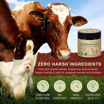 Organic Whipped Beef Tallow Balm with Castor Oil & Frankincense – Deep Moisturizing Face & Body Cream, 4.2 oz (120g) Avelisse