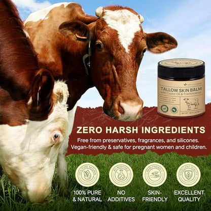Organic Whipped Beef Tallow Balm with Castor Oil & Frankincense – Deep Moisturizing Face & Body Cream, 4.2 oz (120g) Avelisse