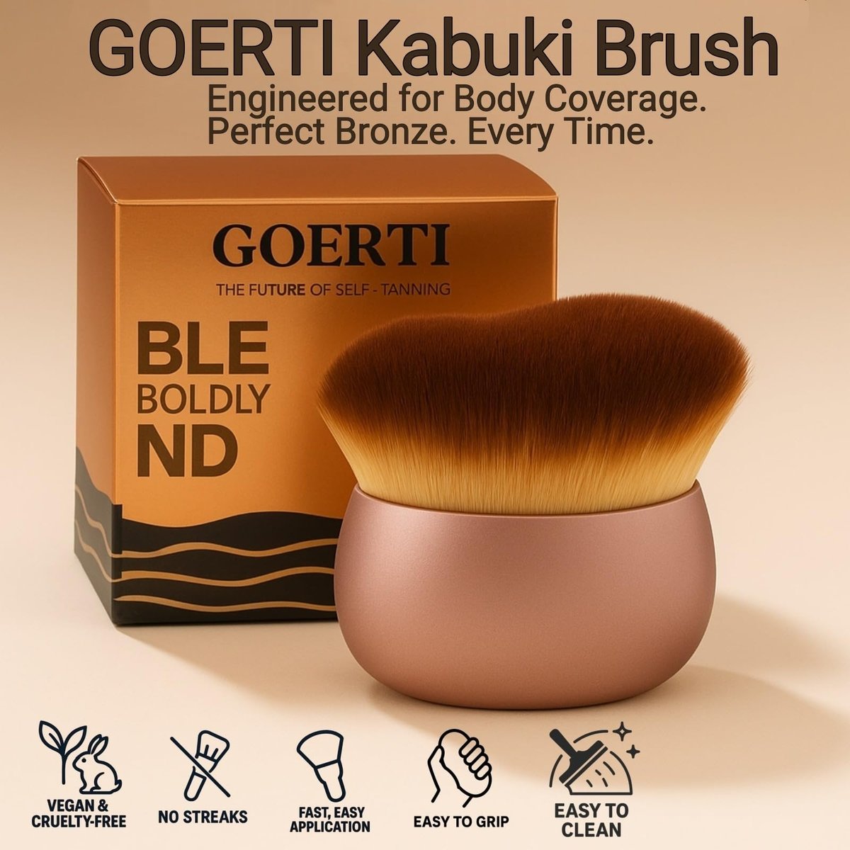 GOERTI Self Tanner Brush – Extra Large Kabuki Applicator for Streak-Free Sunless Tanning on Legs, Arms, Back, Chest, Face & Feet - görsel 3