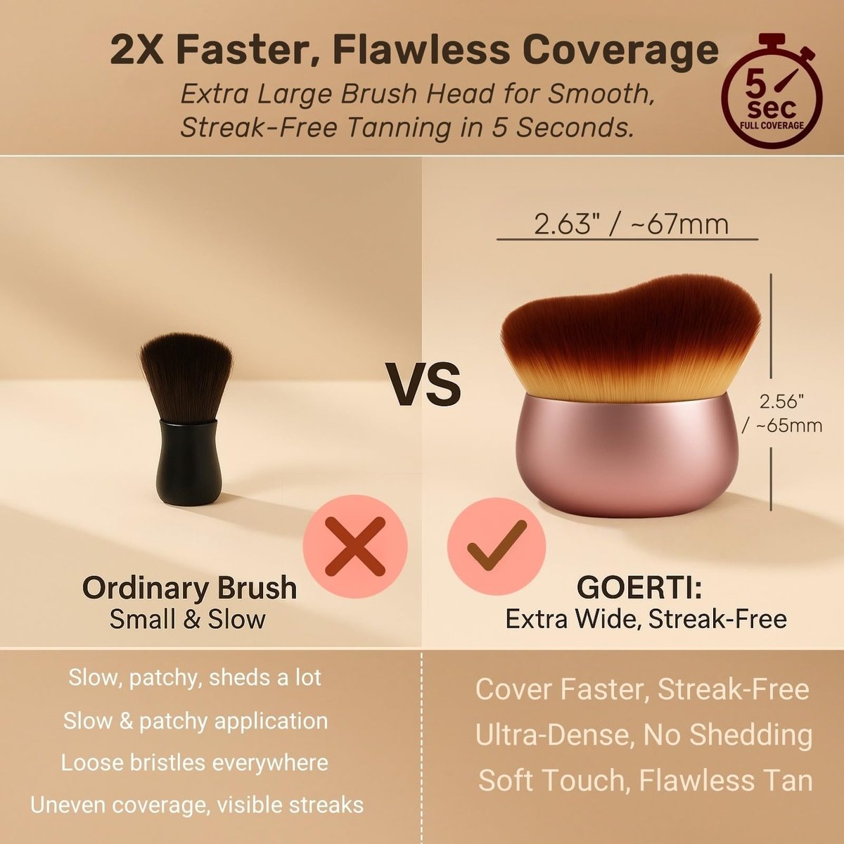 GOERTI Self Tanner Brush – Extra Large Kabuki Applicator for Streak-Free Sunless Tanning on Legs, Arms, Back, Chest, Face & Feet - görsel 9