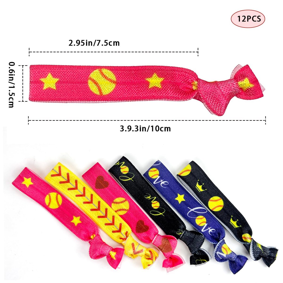 12 PCS Softball Hair Ties for Girls - No Crease Hair Elastics Set, Baseball Team Gifts Party Favors for Players, Fans, Coaches, Teams Softball Accessories for Girls Teens Women (Multi Color) Avelisse
