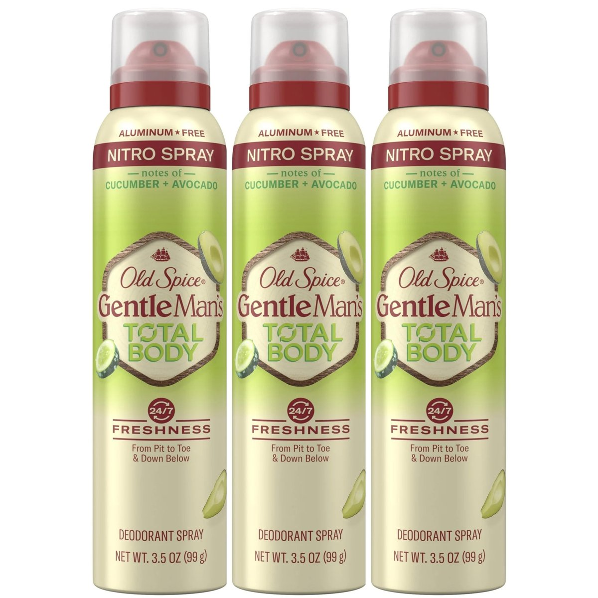 Old Spice Whole Body Deodorant Spray for Men, Aluminum Free, Cucumber + Avocado Scent, 24/7 Odor Protection, 3.5 oz (Pack of 3) Avelisse