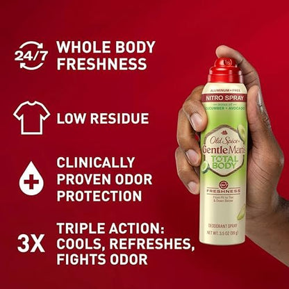 Old Spice Whole Body Deodorant Spray for Men, Aluminum Free, Cucumber + Avocado Scent, 24/7 Odor Protection, 3.5 oz (Pack of 3) Avelisse