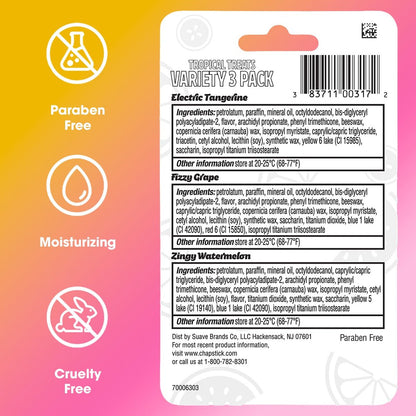 ChapStick Lip Care, Tropical Treats Collection (6 Sticks) – Electric Tangerine, Fizzy Grape & Zingy Watermelon Lip Balm, 0.15 Oz Each Avelisse