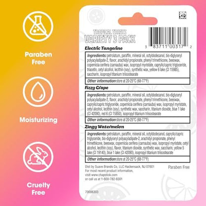 ChapStick Lip Care, Tropical Treats Collection (6 Sticks) – Electric Tangerine, Fizzy Grape & Zingy Watermelon Lip Balm, 0.15 Oz Each Avelisse