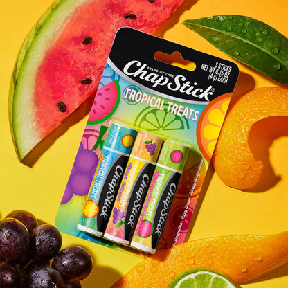 ChapStick Lip Care, Tropical Treats Collection (6 Sticks) – Electric Tangerine, Fizzy Grape & Zingy Watermelon Lip Balm, 0.15 Oz Each Avelisse