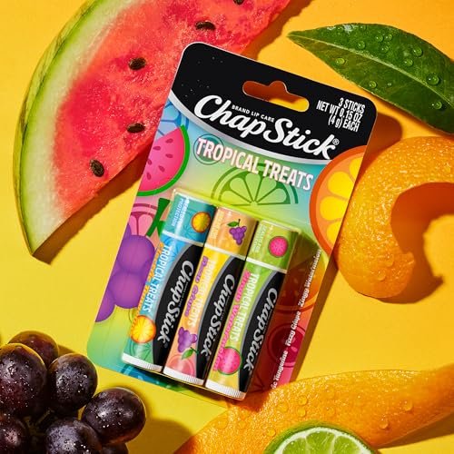 ChapStick Lip Care, Tropical Treats Collection (6 Sticks) – Electric Tangerine, Fizzy Grape & Zingy Watermelon Lip Balm, 0.15 Oz Each Avelisse