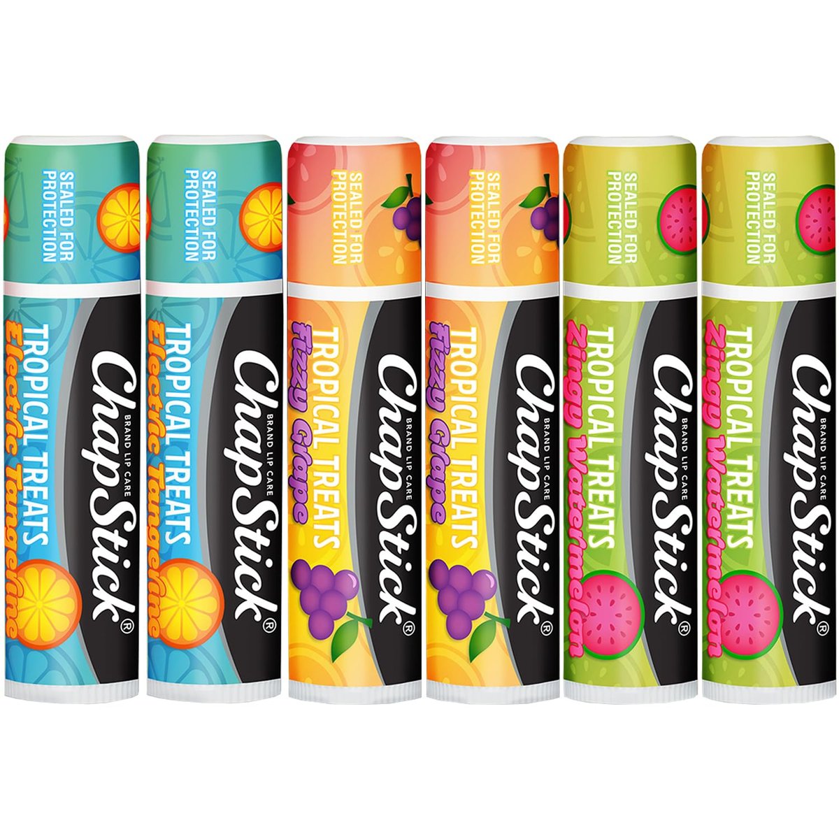 ChapStick Lip Care, Tropical Treats Collection (6 Sticks) – Electric Tangerine, Fizzy Grape & Zingy Watermelon Lip Balm, 0.15 Oz Each Avelisse