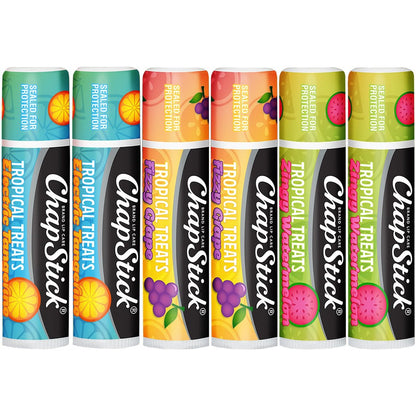 ChapStick Lip Care, Tropical Treats Collection (6 Sticks) – Electric Tangerine, Fizzy Grape & Zingy Watermelon Lip Balm, 0.15 Oz Each Avelisse