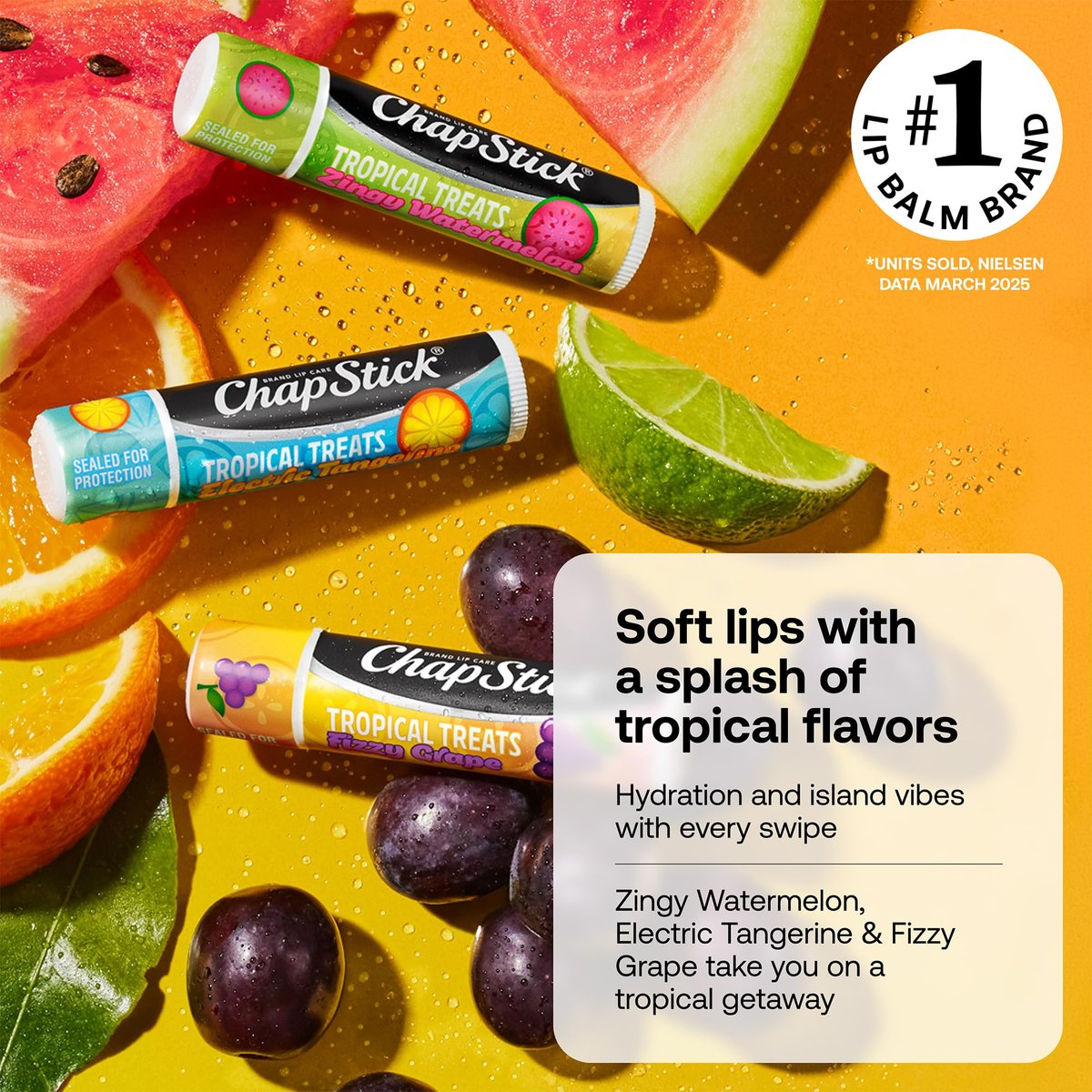 ChapStick Lip Care, Tropical Treats Collection (6 Sticks) – Electric Tangerine, Fizzy Grape & Zingy Watermelon Lip Balm, 0.15 Oz Each Avelisse