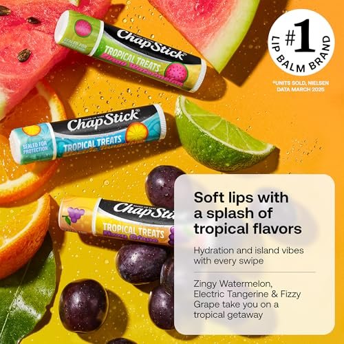 ChapStick Lip Care, Tropical Treats Collection (6 Sticks) – Electric Tangerine, Fizzy Grape & Zingy Watermelon Lip Balm, 0.15 Oz Each Avelisse