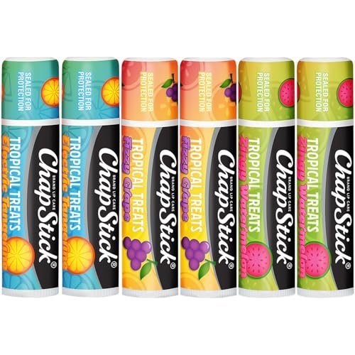 ChapStick Lip Care, Tropical Treats Collection (6 Sticks) – Electric Tangerine, Fizzy Grape & Zingy Watermelon Lip Balm, 0.15 Oz Each Avelisse