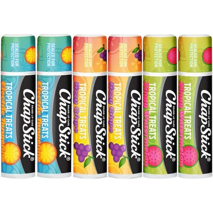 ChapStick Lip Care, Tropical Treats Collection (6 Sticks) – Electric Tangerine, Fizzy Grape & Zingy Watermelon Lip Balm, 0.15 Oz Each Avelisse
