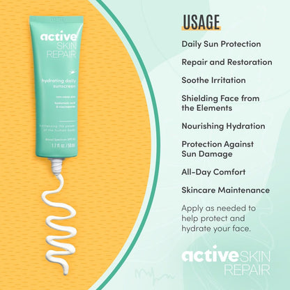 Active Skin Repair SPF 50 EWG-Certified Hydrating Daily Sunscreen and Face Moisturizer, Non-Nano Zinc, Non-Toxic Broad Spectrum Protection Hydrating Mineral Facial Sunscreen, 1.7 fl. oz. Avelisse