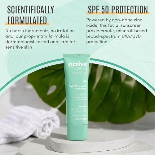 Active Skin Repair SPF 50 EWG-Certified Hydrating Daily Sunscreen and Face Moisturizer, Non-Nano Zinc, Non-Toxic Broad Spectrum Protection Hydrating Mineral Facial Sunscreen, 1.7 fl. oz. Avelisse