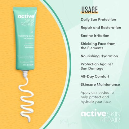 Active Skin Repair SPF 50 EWG-Certified Hydrating Daily Sunscreen and Face Moisturizer, Non-Nano Zinc, Non-Toxic Broad Spectrum Protection Hydrating Mineral Facial Sunscreen, 1.7 fl. oz. Avelisse