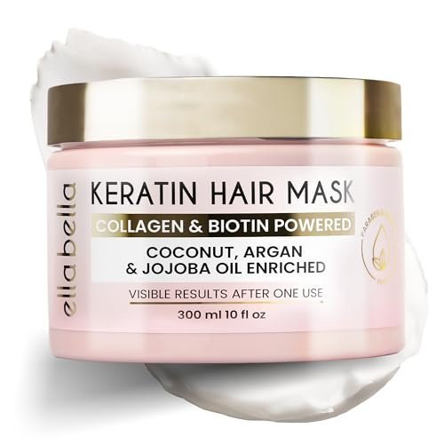ELLA BELLA® Keratin Hair Mask – Deep Conditioning Hair Treatment for Dry, Damaged, Curly & Color-Treated Hair – Hydrating Mask for Softness, Shine & Growth (10 Fl Oz) Avelisse