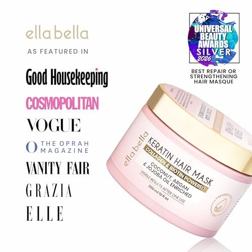 ELLA BELLA® Keratin Hair Mask – Deep Conditioning Hair Treatment for Dry, Damaged, Curly & Color-Treated Hair – Hydrating Mask for Softness, Shine & Growth (10 Fl Oz) Avelisse
