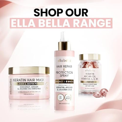 ELLA BELLA® Keratin Hair Mask – Deep Conditioning Hair Treatment for Dry, Damaged, Curly & Color-Treated Hair – Hydrating Mask for Softness, Shine & Growth (10 Fl Oz) Avelisse