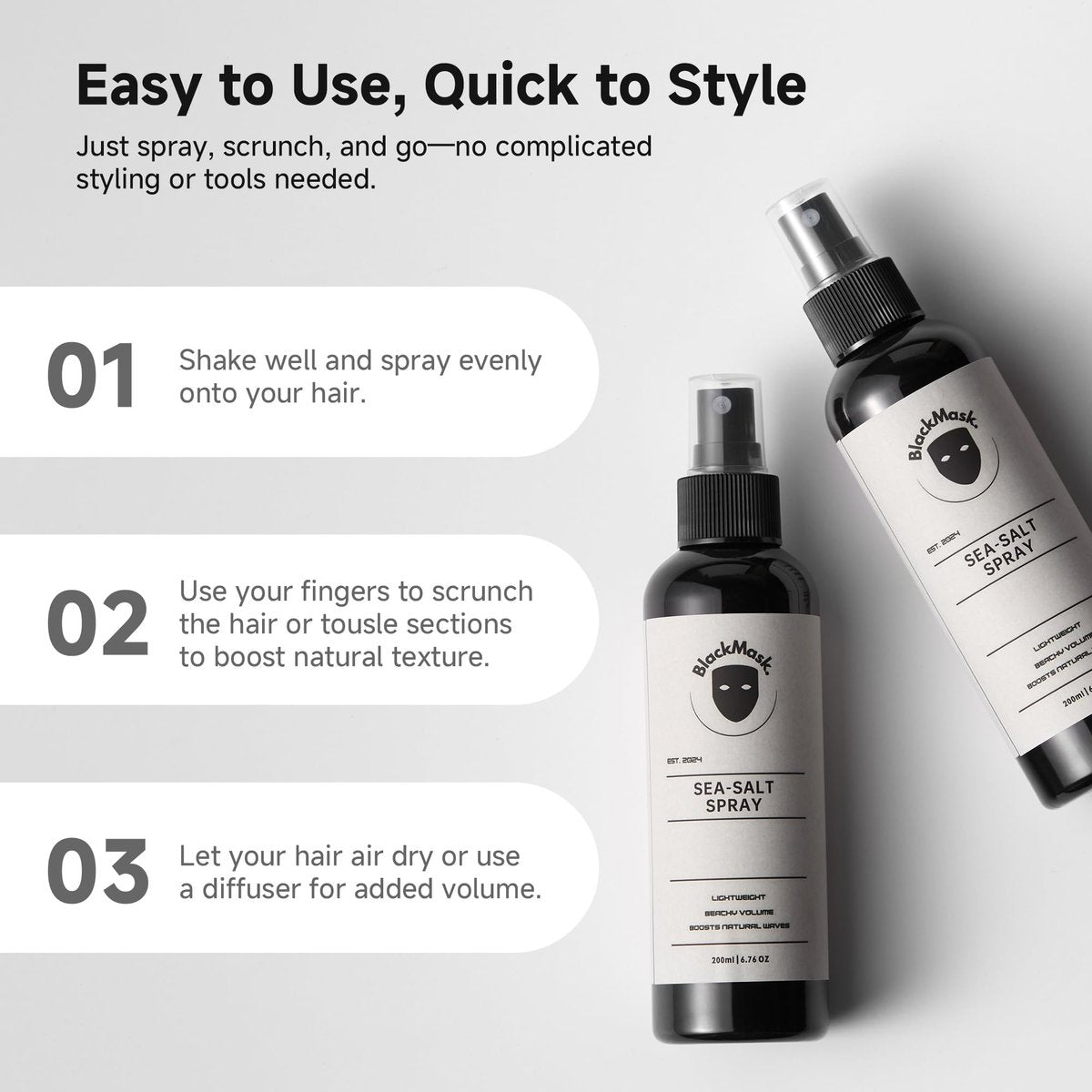 BlackMask Sea Salt Spray for Men – Beach Wave Hair Texture Spray with Natural Matte Finish – Adds Definition, Volume & Texture (7 Fl Oz) - görsel 11