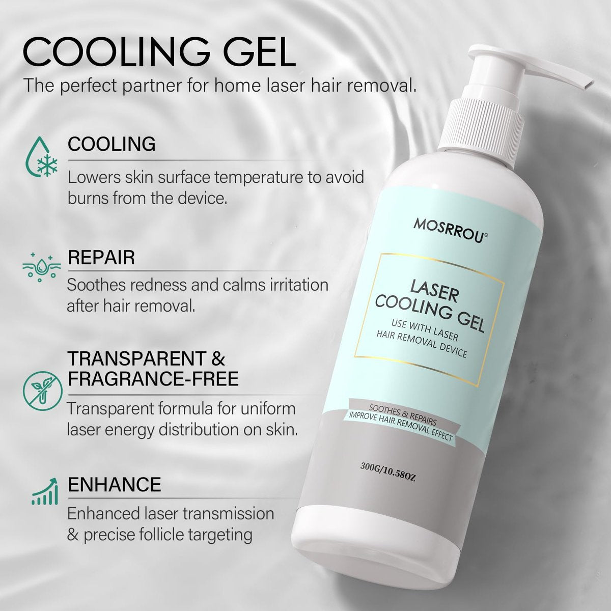 Cooling Gel for Hair Removal Devices – 300g Soothing Conductive Gel with Aloe Vera & Centella Asiatica for Face, Body, Legs, Arms, Underarms – Men & Women - görsel 3