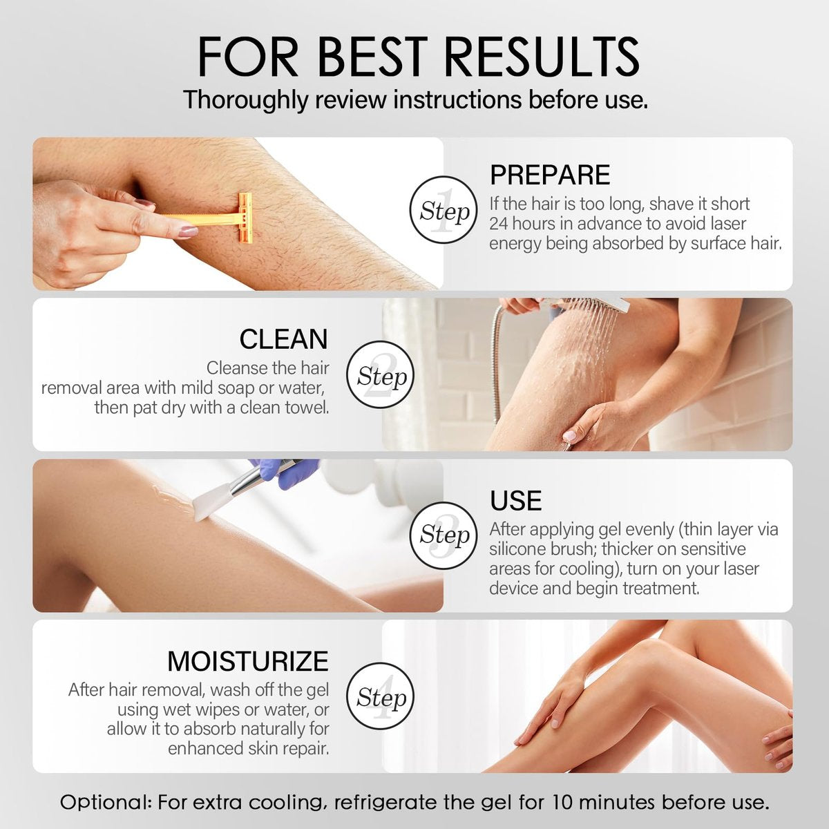 Cooling Gel for Hair Removal Devices – 300g Soothing Conductive Gel with Aloe Vera & Centella Asiatica for Face, Body, Legs, Arms, Underarms – Men & Women - görsel 11