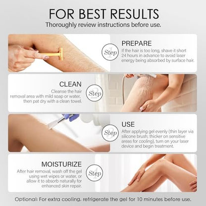 Cooling Gel for Hair Removal Devices – 300g Soothing Conductive Gel with Aloe Vera & Centella Asiatica for Face, Body, Legs, Arms, Underarms – Men & Women