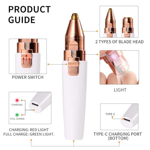 Kroaya 2-in-1 Electric Facial Hair Removal for Women – Rechargeable Chin, Upper Lip & Peach Fuzz Trimmer with LED Light & Eyebrow Shaper - görsel 4