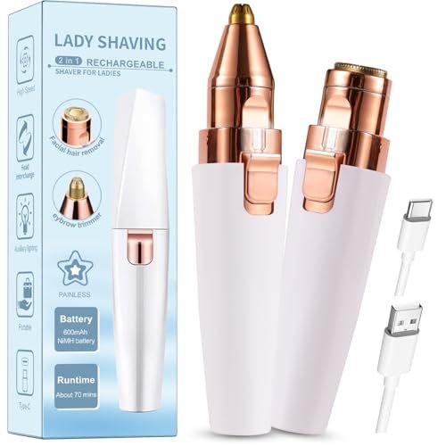 Kroaya 2-in-1 Electric Facial Hair Removal for Women – Rechargeable Chin, Upper Lip & Peach Fuzz Trimmer with LED Light & Eyebrow Shaper - görsel 2