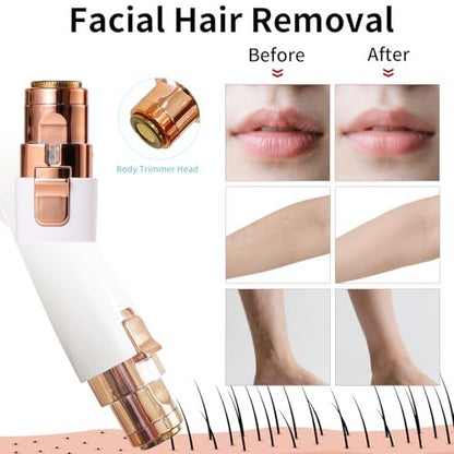 Kroaya 2-in-1 Electric Facial Hair Removal for Women – Rechargeable Chin, Upper Lip & Peach Fuzz Trimmer with LED Light & Eyebrow Shaper